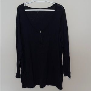 Black Scoop Neck Sweater with Zipper Detail